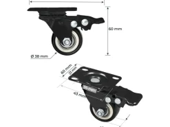 Online HMF 6710 Schwerlastrollen Bremse Polyurethan 4 Stück 38 mm bis 300 kg Schwarz