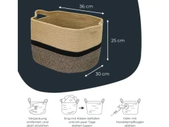 HMF Aufbewahrungskorb Griffen Korb Baumwolle 36 x 30 x 25 cm Schwarz-Honig