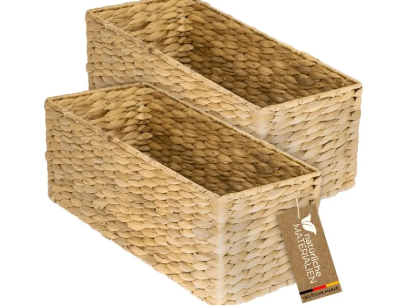 Hot HMF Aufbewahrungskorb Badezimmer Korb Geflochten Wasserhyazinthe Seegras 38 x 15 x 14 cm 2er Set