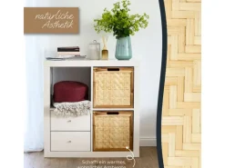 HMF Aufbewahrungskorb Kallax Regale Korb Rattan Wiener Geflecht und Akazienholz Muster 1 32 x 34 x 32 cm