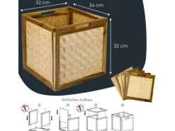 HMF Aufbewahrungskorb Kallax Regale Korb Rattan Wiener Geflecht und Akazienholz Muster 1 32 x 34 x 32 cm