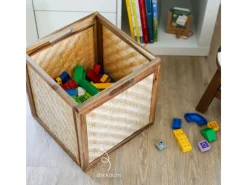 HMF Aufbewahrungskorb Kallax Regale Korb Rattan Wiener Geflecht und Akazienholz Muster 1 32 x 34 x 32 cm