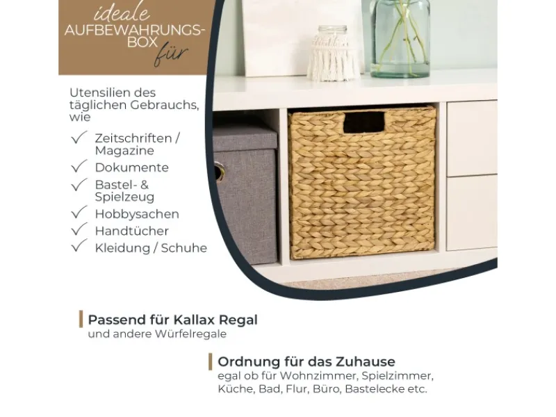 Outlet HMF Aufbewahrungskorb Korb Geflochten Wasserhyazinthe Seegras Kallax 32 x 34 x 32 cm 4er Set