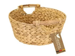 HMF Aufbewahrungskorb Rund Korb Geflochten Wasserhyazinthe Holzgriffen 30 x 12 cm