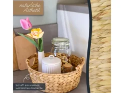 HMF Aufbewahrungskorb Rund Korb Geflochten Wasserhyazinthe Holzgriffen 30 x 12 cm
