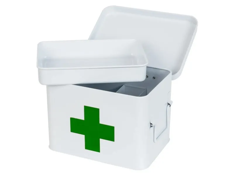 HMF 1771-21CM-01 Hausapotheke Metall Medikamenten Aufbewahrung 23 x 17 x 16 cm Weiß