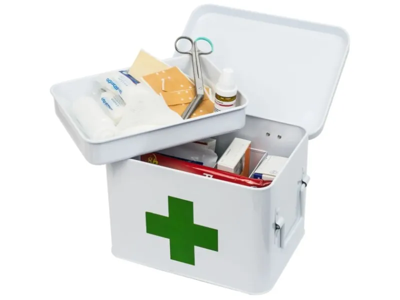 HMF 1771-21CM-01 Hausapotheke Metall Medikamenten Aufbewahrung 23 x 17 x 16 cm Weiß