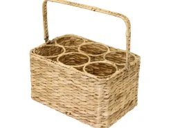 New HMF Flaschenträger 6 Flaschen Flaschenkorb Geflochten Wasserhyazinthe 32 x 22 x 18 cm