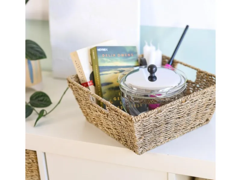 New HMF Geschenkkorb Leer Aufbewahrungskorb Geflochten Seegras RechtEckig 30 x 30 x 12 cm