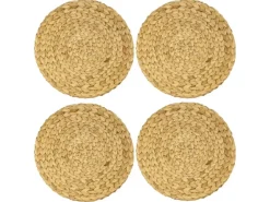 HMF 37231-S4 Tischset Rund Geflochten aus Wasserhyazinthe Platzset Abwaschbar 4er Set 35 cm