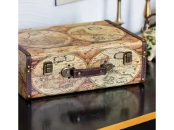 HMF VKO104 Vintage Koffer Holz 44 x 32 x 16 cm Deko Weltkarte Farbe