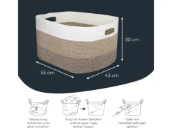 Hot HMF XXL Wäschekorb Baumwolle Eckiger Aufbewahrungskorb Griffen 55 x 43 x 30 cm Weiß-Braun