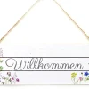 Hängeschild Willkommen Motiv Blumen 13 cm x 38 cm Creme