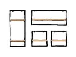 holz4home 4 Teiliges Wandregale in Schwarz Gerahmt von Hellgrau ohne Baumkante