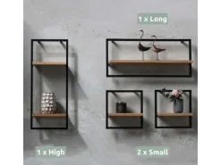 holz4home 4 Teiliges Wandregale in Schwarz Gerahmt von Hellgrau ohne Baumkante