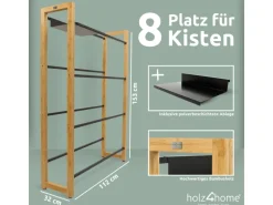 Sale holz4home Getränkekistenregal aus Holz Inklusive Edelstahlablage 8 Kisten Schwarz