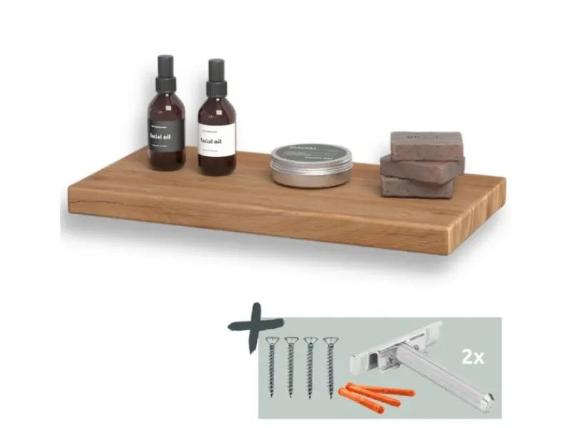 holz4home Schwebendes Wandregal aus Eiche 40cm Ohne Baumkante Natur