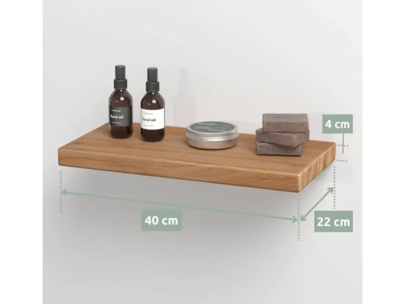 holz4home Schwebendes Wandregal aus Eiche 40cm Ohne Baumkante Natur