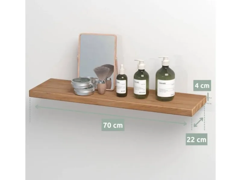 Hot holz4home Schwebendes Wandregal aus Eiche 70cm Ohne Baumkante Natur