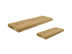 holz4home Wandregal Set 70cm und 40cm Eiche Massiv 2 Teilig Natur ohne Baumkante