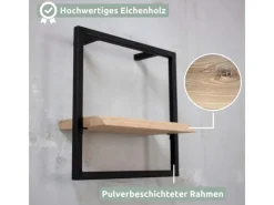 holz4home Wandregal Small Schwarz Gerahmt Industrial Style mit Baumkante Hellgrau