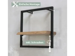 holz4home Wandregal Small Schwarz Gerahmt Industrial Style mit Baumkante Hellgrau