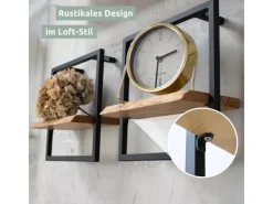 holz4home Wandregal Small Schwarz Gerahmt Industrial Style mit Baumkante Natur