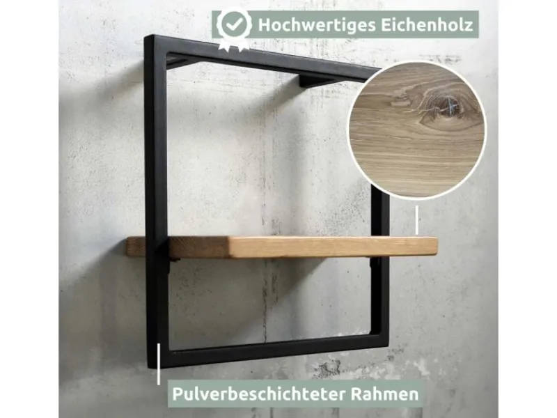 Best holz4home Wandregal Small Schwarz Gerahmt Industrial Style ohne Baumkante Hellgrau