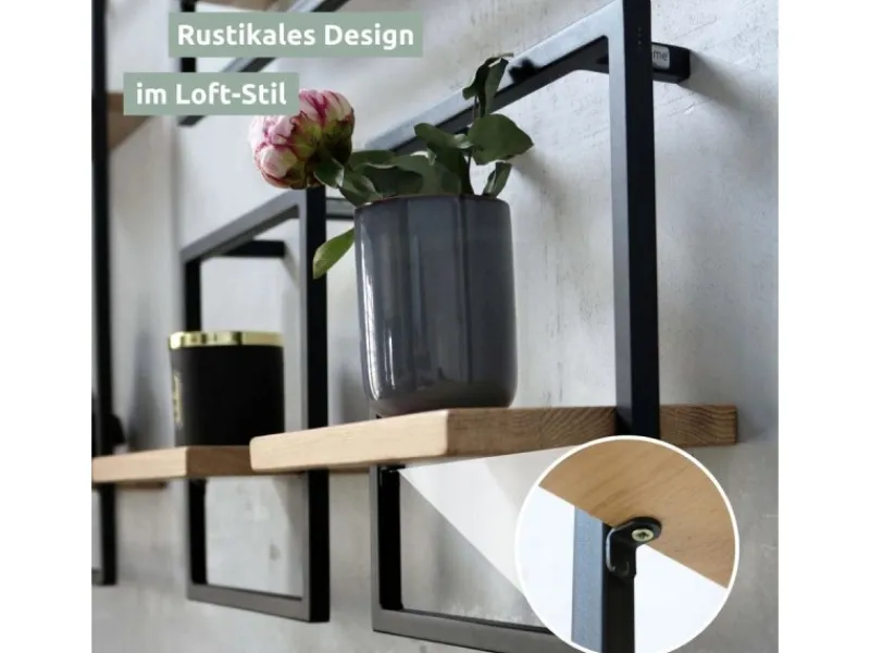 Best holz4home Wandregal Small Schwarz Gerahmt Industrial Style ohne Baumkante Hellgrau