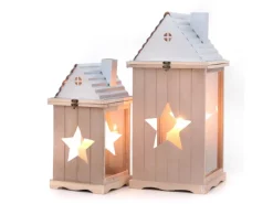 Holz-Laterne 32,5 cm x 47 cm 2er Set Natur