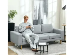 HOMCOM 3 Sitzer Sofa für Schlafzimmer 200 x 82 x 78 cm Hellgrau