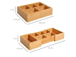 Sale HOMCOM Aufbewahrungsbox Organizer Ausziehbar Bambus Natur 24,6 x 17,6 x 7 cm