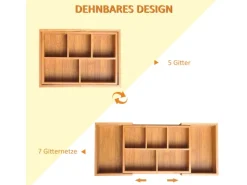 Sale HOMCOM Aufbewahrungsbox Organizer Ausziehbar Bambus Natur 24,6 x 17,6 x 7 cm
