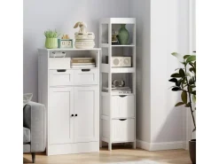 HOMCOM Badezimmerschrank Spanplatte MDF Weiß 30L x 30B x 141,2H cm