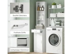 New HOMCOM Badezimmerschrank Spanplatte 35L x 30,5B x 179H cm Weiß