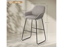 HOMCOM Barhocker 2er Set Gepolstert Barstuhl für Küche Wohnzimmer Grau