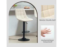 Clearance HOMCOM Barhocker mit Lehne Polyester Beige 53L x 47B x 96-117H cm