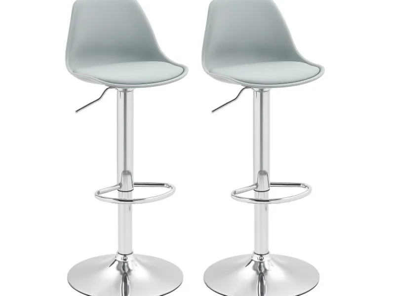 HOMCOM Barhocker mit Stahlgestell Kunstleder Grau 38L x 42B x 82-104H cm