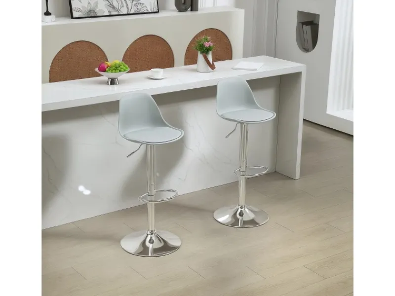 HOMCOM Barhocker mit Stahlgestell Kunstleder Grau 38L x 42B x 82-104H cm