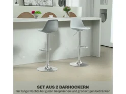 HOMCOM Barhocker mit Stahlgestell Kunstleder Grau 38L x 42B x 82-104H cm