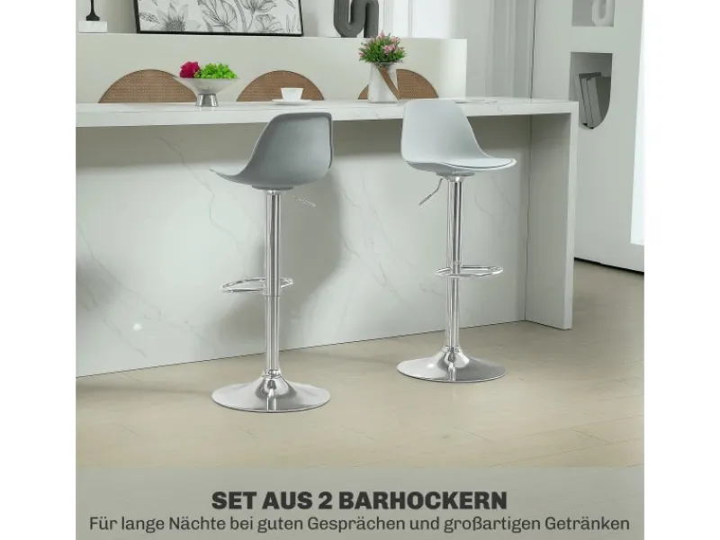 HOMCOM Barhocker mit Stahlgestell Kunstleder Grau 38L x 42B x 82-104H cm