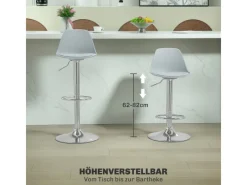 HOMCOM Barhocker mit Stahlgestell Kunstleder Grau 38L x 42B x 82-104H cm