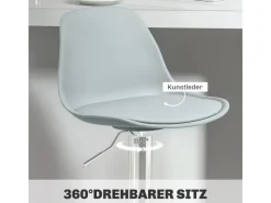 HOMCOM Barhocker mit Stahlgestell Kunstleder Grau 38L x 42B x 82-104H cm