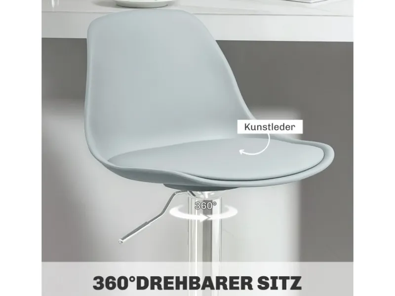 HOMCOM Barhocker mit Stahlgestell Kunstleder Grau 38L x 42B x 82-104H cm