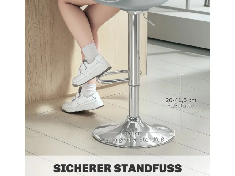 HOMCOM Barhocker mit Stahlgestell Kunstleder Grau 38L x 42B x 82-104H cm