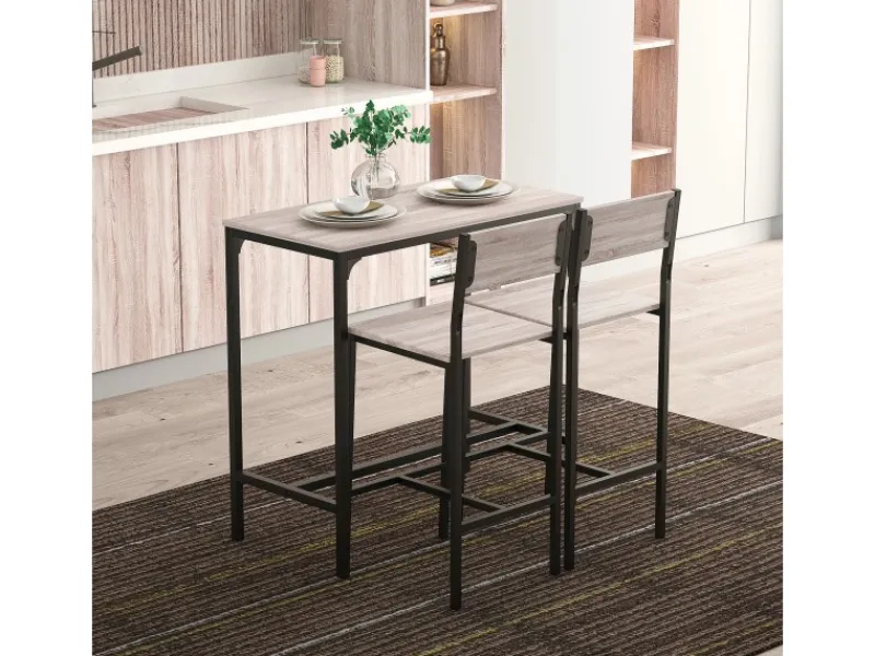 Online HOMCOM Barmöbel MDF Metall Natur Schwarz L89 x B45 x H87 cm L39 x B45 x H95 cm