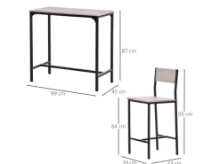 Online HOMCOM Barmöbel MDF Metall Natur Schwarz L89 x B45 x H87 cm L39 x B45 x H95 cm