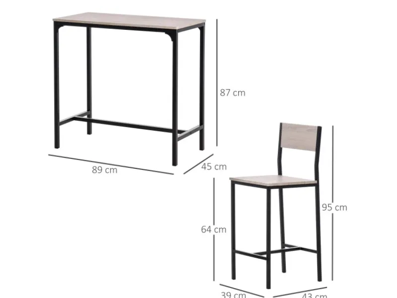 Online HOMCOM Barmöbel MDF Metall Natur Schwarz L89 x B45 x H87 cm L39 x B45 x H95 cm