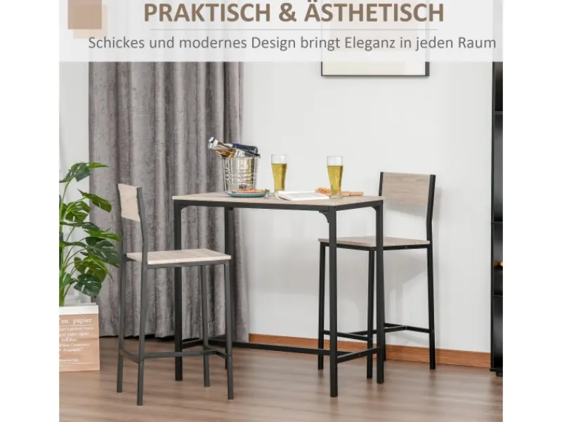 Online HOMCOM Barmöbel MDF Metall Natur Schwarz L89 x B45 x H87 cm L39 x B45 x H95 cm
