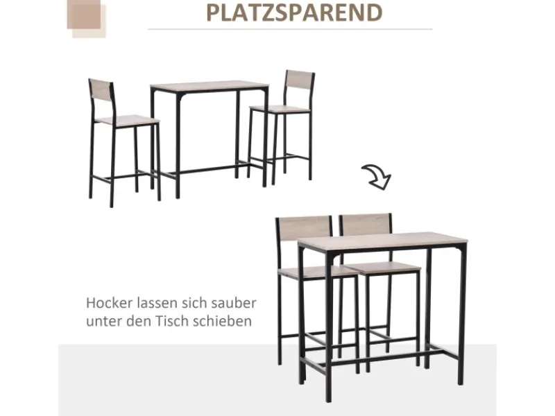 Online HOMCOM Barmöbel MDF Metall Natur Schwarz L89 x B45 x H87 cm L39 x B45 x H95 cm